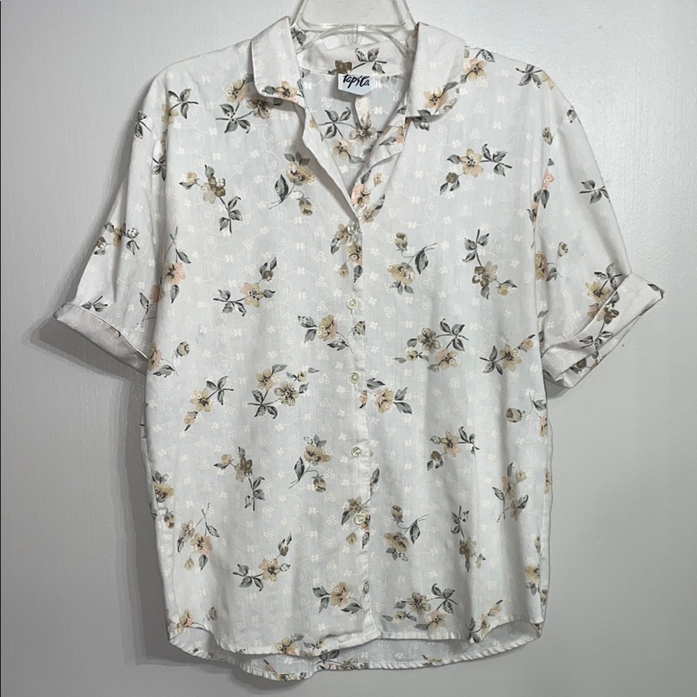 Vintage Cream Floral Button-Up Shirt